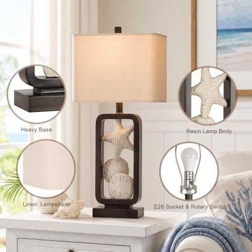 Set of 2 Coastal Starfish Table Lamps with Bulbs - Nautical Home Decor