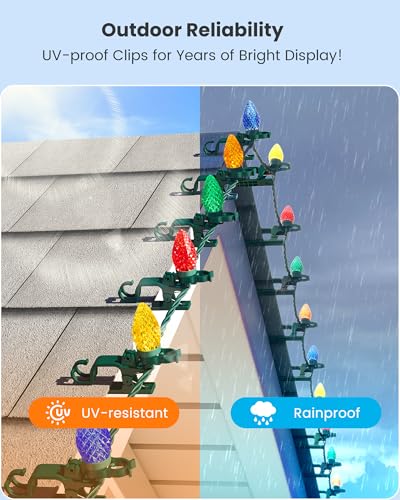 SURAIELEC 50 Pack Christmas Light Clips for C7/C9, Waterproof Gutter Clips