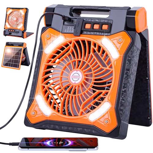 WESTTREE Solar Camping Fan with LED Lantern & Power Bank - Orange