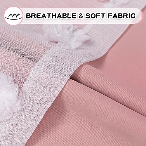 Pink Nursery Curtains Set - Blush Pink Double Layer Blackout Sheer Pom Pom Window Drapes, 52x84 Inches, Pack of 2