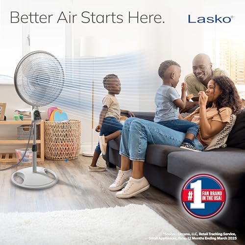 Lasko 16-Inch White Oscillating Pedestal Fan - Adjustable Height & Remote