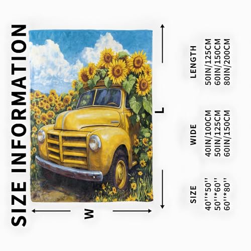 60"×80" Sunflower Truck Blanket - Cozy Flannel Throw for Home & Travel