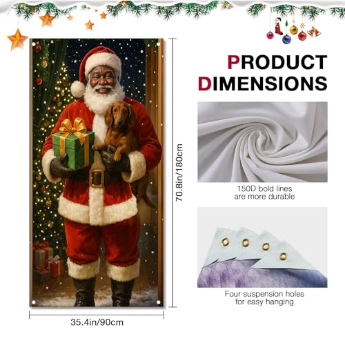Christmas Door Cover Santa Wrapped Box 35x71 Inch Polyester Holiday Decor