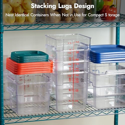 CURTA 8 Qt Food Storage Containers 4-Pack with Red Lids - NSF Commercial Grade Square