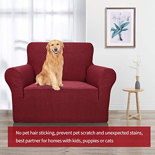 YEMYHOM 31-46" Jacquard Couch Cover - Wine Red, Elastic Slipcover for Sofa/Armchair, Anti-Slip Protector