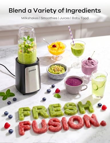 Ganiza Portable Personal Blender Black Silver 14-Piece Set for Smoothies & Shakes
