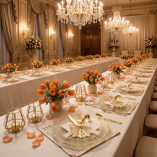 N9R Gold Plastic Silverware Set 300 Pieces - Vintage Disposable Utensils & Cutlery
