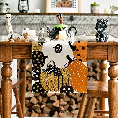 Artoid Mode Halloween Jack-O-Lantern Pumpkin Table Runner, Holiday Kitchen Dining Table Decoration for Indoor Outdoor Home Party Decor 13 x 72 Inch