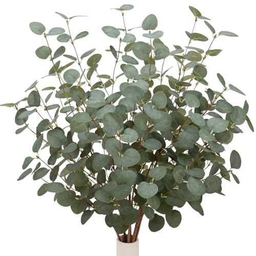 Dark Green Eucalyptus Stems 12 Pcs, 27-Inch Artificial Leaf Spray for Home & Event Decor