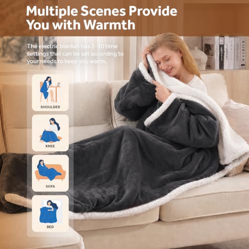 Westinghouse Wearable Heated Blanket with Foot Pocket & Sherpa, Grey 70x50"