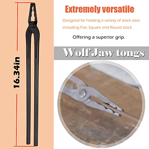 Blacksmith Tongs Tools Set - 5-Piece Forging Tongs for Knife Making & Heavy Duty Use - Flat, Square, Bolt, Blade, Wolf Jaw