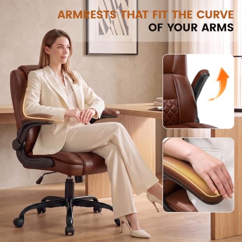Stella Mia Dark Brown Office Desk Chair with Flip-Up Arms, Ergonomic Support