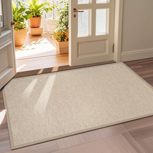 LEKEEPGO 3' x 4'11" Khaki Indoor Non-Slip Washable Door Mat - Large 36"x59" Rug
