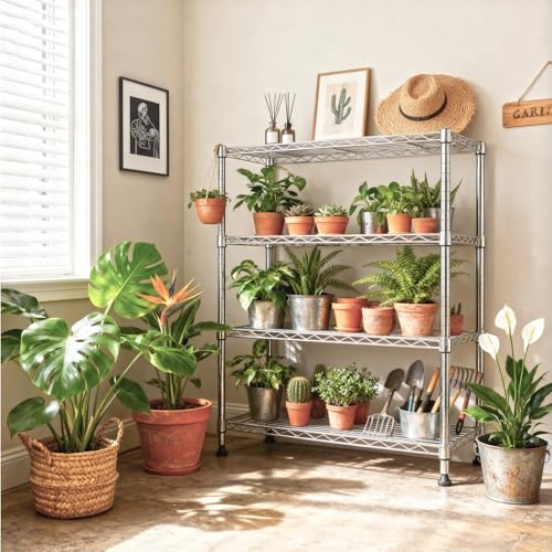 M MZG 4-Tier Heavy Duty Wire Shelving Storage Rack Chrome - Adjustable Garage & Kitchen Organizer