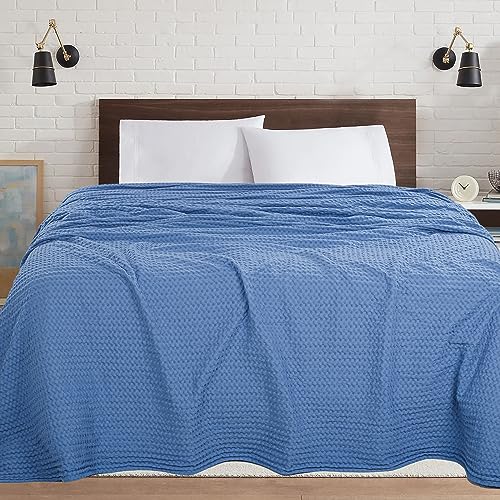 Oversized King Cotton Blanket 120x120 Sky Blue All Season Waffle Bed Cover