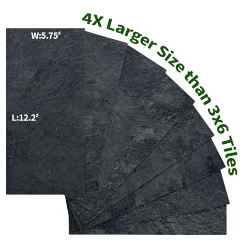 AULIGET 6x12 Black Slate Peel and Stick Backsplash Wall Tiles - Pack of 20