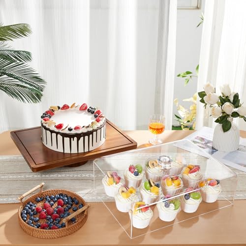 Rectangular Acacia Wood Cake Stand with Lid - 17 x 13 Inches, 2-in-1 Serving & Display