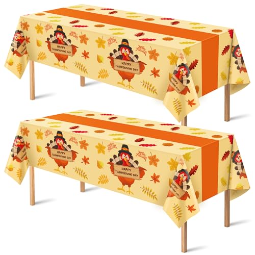 Yellow Thanksgiving Tablecloth 52x87 Inches - 2 Pack Indoor Outdoor Decor