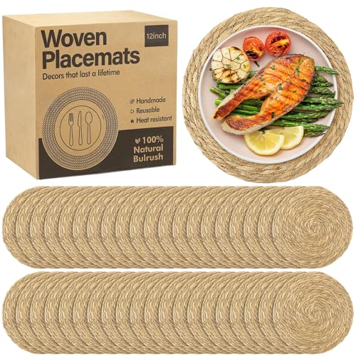40 Pieces Round Woven Placemats - 12 Inch Boho Rattan Farmhouse Table Mats