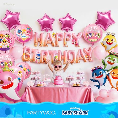 Pink Baby Shark Foil Balloon Set - 37pcs Birthday Party Decorations with Star and Letter Balloons
