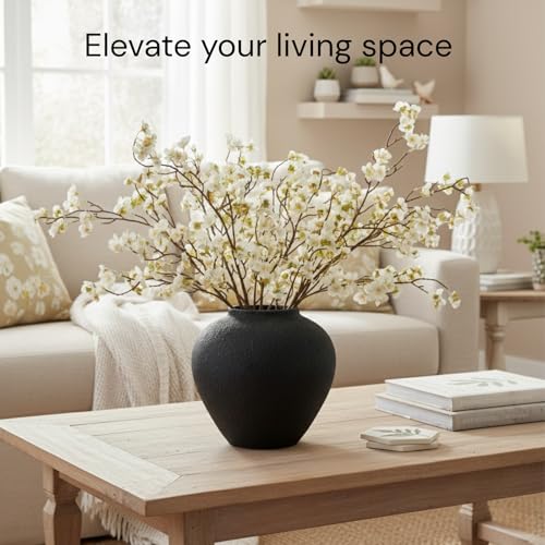 White Cherry Blossom Branches - 6 Faux Silk Long Stems for Vase Arrangements