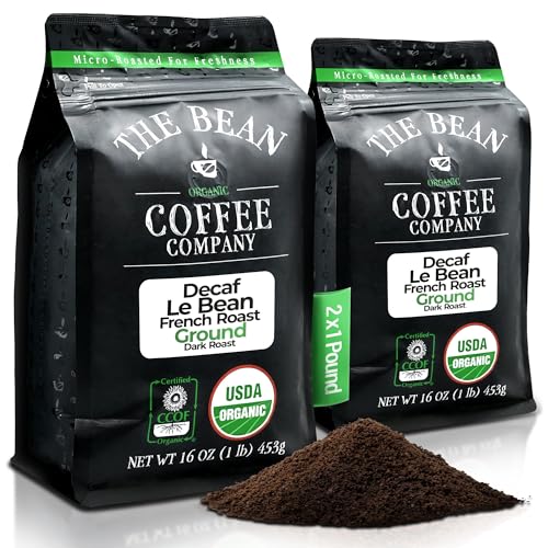 Decaf French Roast Ground Coffee - 16 Ounce Pack of 2, Organic, Dark Roast, Swiss Water Process - Le Bean Variation