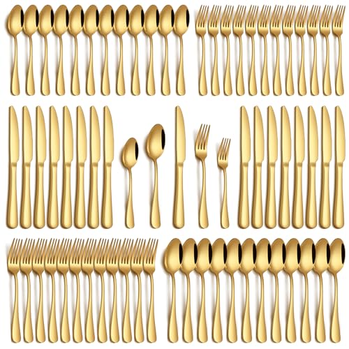 Gold Flatware Set for 12 - 60 Piece Stainless Steel Silverware Cutlery