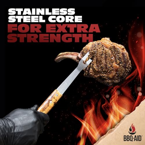 BBQ 3 Pcs Set - Heavy Duty Stainless Steel Grill Tools with Hard Wood Handles - BBQ-Aid