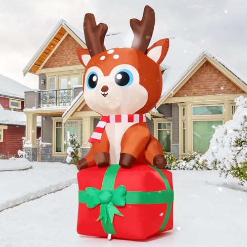 6FT Christmas Inflatable Deer with Built-in LEDs for Outdoor Yard Decor