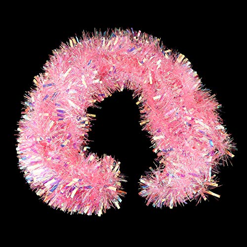Pink Tinsel Garland 17 Feet for Christmas Tree Decorations | CCINEE