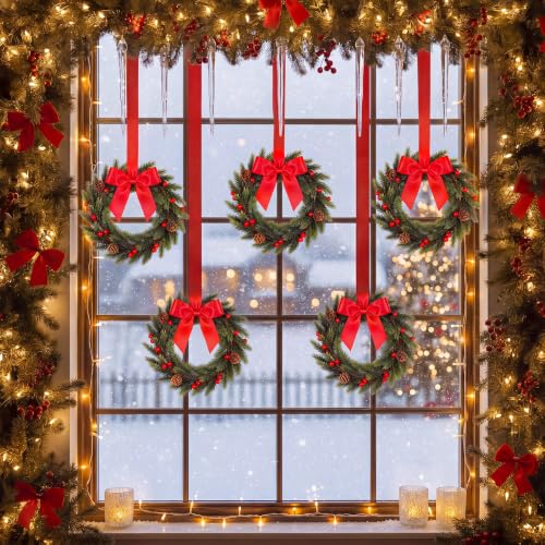 Rivvlive 6 Pcs 10'' Mini Christmas Chair Wreath with Red Satin Bow - Norfolk & Cedar Variants