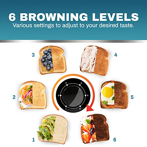Elite Gourmet 4-Slice Long Slot Toaster - Black, Extra-Wide Slots, 6 Toast Settings