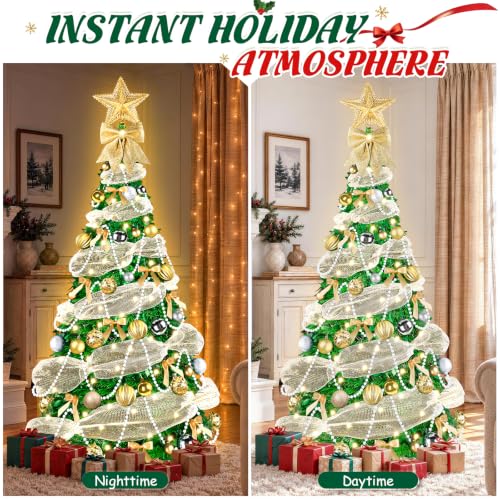 6ft Pre-Lit Christmas Tree with Lights, Ornaments & Remote Control
