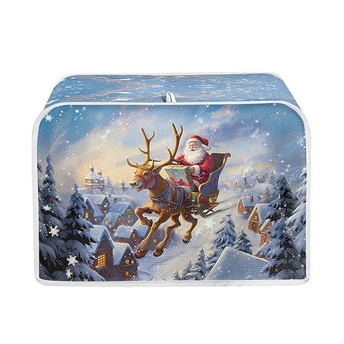 Psesaysky Santa Claus Deer Toaster Cover 4-Slice – Christmas Kitchen Dustproof Protector