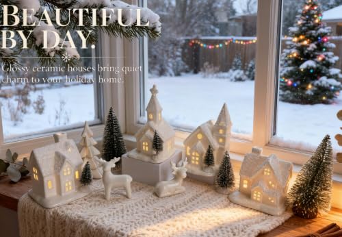 13-Piece Indoor Christmas Village Set with Ceramic Houses & Snowy Trees