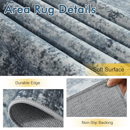 Cuzwlovita 6x9 Ft Blue Abstract Washable Area Rug for Living Room - Hc66
