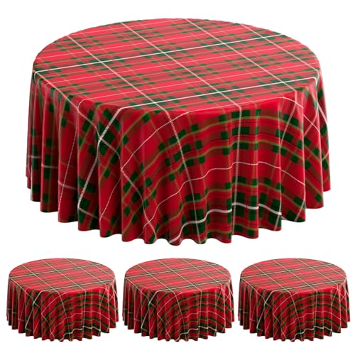 Jectivs 3-Pack 84 Inch Christmas Buffalo Checkered Plaid Disposable Tablecloths - Red & Green Holiday Party Supplies