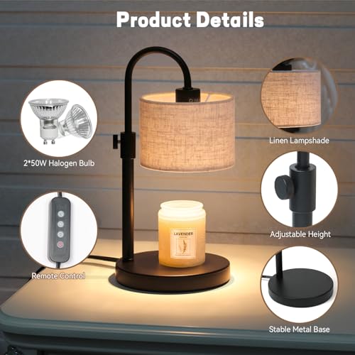 FINCMY Linen Candle Warmer Lamp with Timer & Adjustable Height - Safe Wax Warmer for Jar Candles, Home Decor