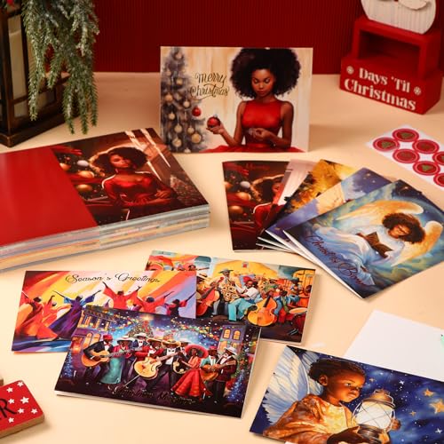 Classic 100-Pack African American Christmas Cards with Envelopes & Stickers - Zhanmai