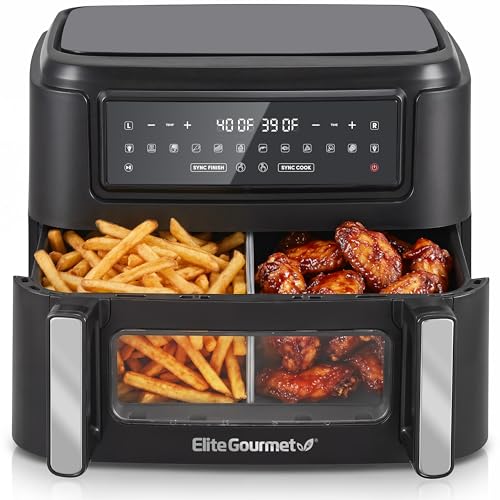 11 Qt Dual Zone Air Fryer Oven - Black, Family Size, 1600W