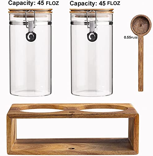 Wood 45oz Glass Coffee Canister Set with Spoon & Leakproof Lids - Yangbaga