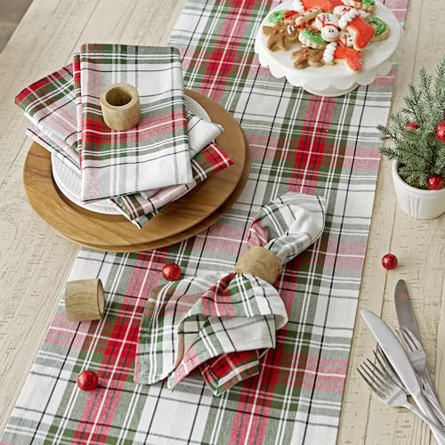 DII Holiday Tartan Plaid Table Runner 14x108 Inches Red Green White