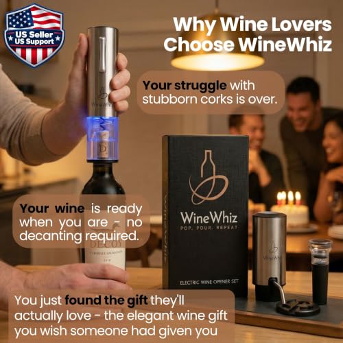 WineWhiz Electric Wine Opener & Aerator Set - Rechargeable Corkscrew & Dispenser