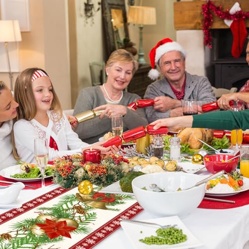 SITUMEIZI Poinsettia Christmas Table Runner Red-White 13x72 Inch Snowflake Holiday Decor