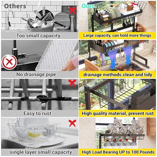 Over Sink Dish Drying Rack Expandable 24-35.5 Inch Large Counter Organizer