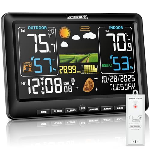 Wireless Indoor Outdoor Thermometer Weather Station with Atomic Clock - Black