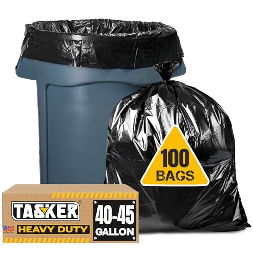 Tasker 44-45 Gallon Heavy Duty Trash Bags - Pack of 100, Commercial & Office Use