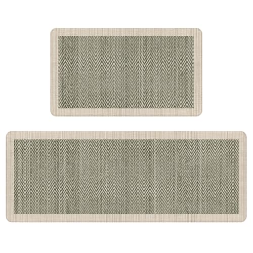 Sage Green Vintage Boho Elegance Kitchen Rug Sets [2 PCs],