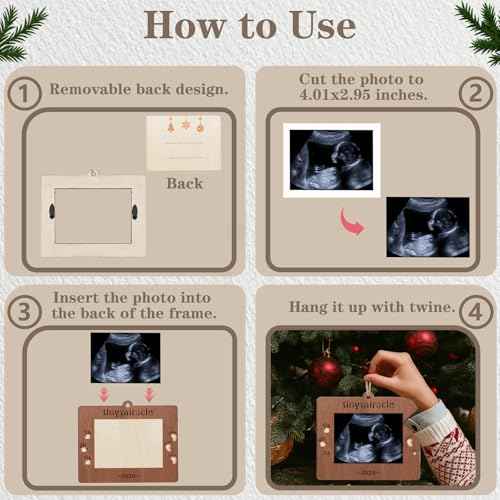 2025 Sonogram Picture Frame Tiny Miracle Ultrasound Christmas Ornament,Baby's First Wooden Christmas Keepsake Christmas Tree Decoration for Expecting Parents and Grandparents