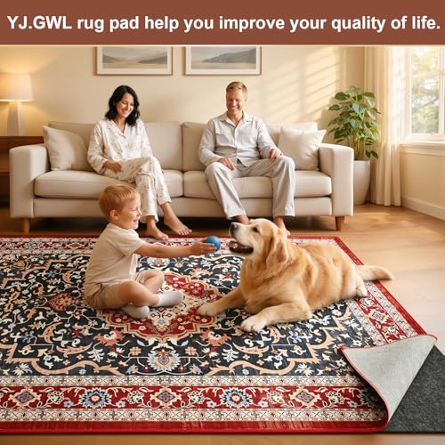 9' x 12' Non-Slip Rug Pad with Felt & Silicone Backing - Anti-Skid Cushion for Hardwood Floors